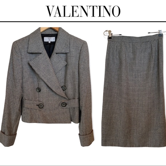 Valentino Miss V Double Breasted Houndstooth Two-Piece Suit Black/White Size 10 - Picture 1 of 16